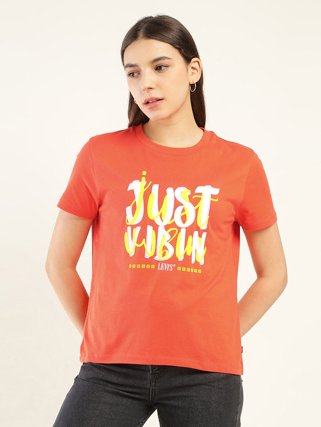 Women's Typography Print Relaxed Fit T-Shirt - Front View