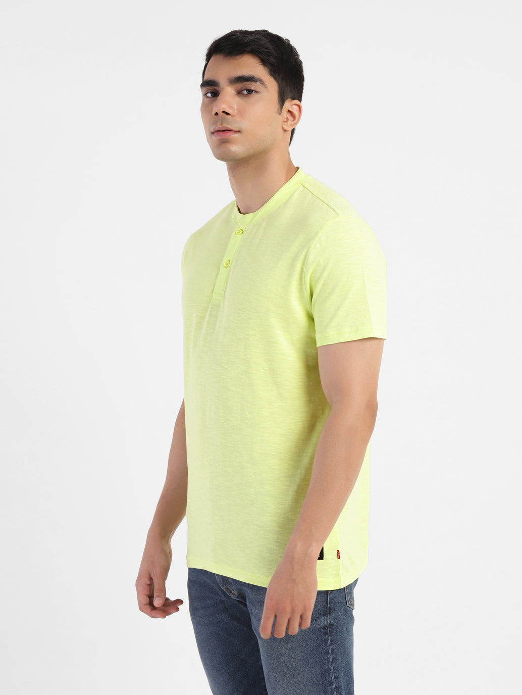 Men's Self Design Henley T-shirt Yellow - 918bf33b-8c31-44d5-a821-23f10632f26c View