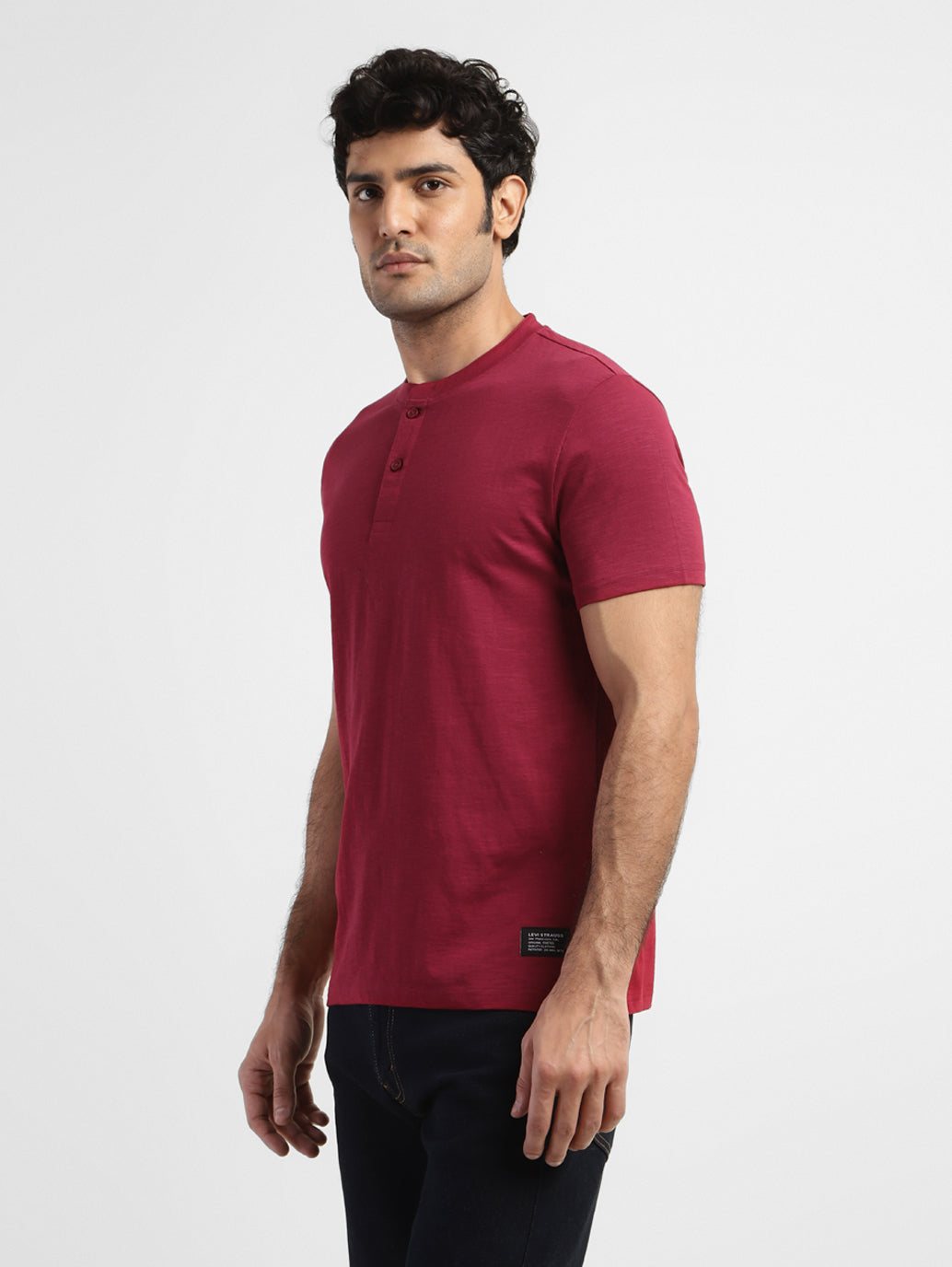 Men's Self Design Henley T-shirt Red - b59647d3-68db-4fef-959d-e94671da03a4 View