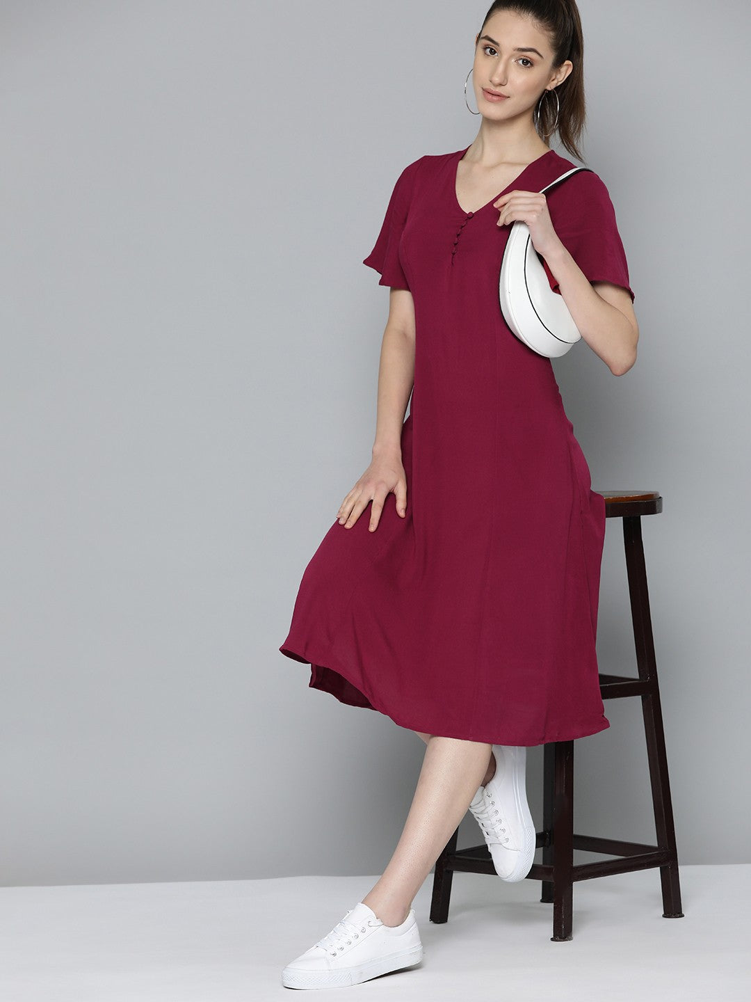 Women's Solid Red V Neck Dresses - 93ba72da-3e4d-46c0-9ec3-e833d90d43c81685696340310-Levis-Women-Dresses-1351685696339949-5 View