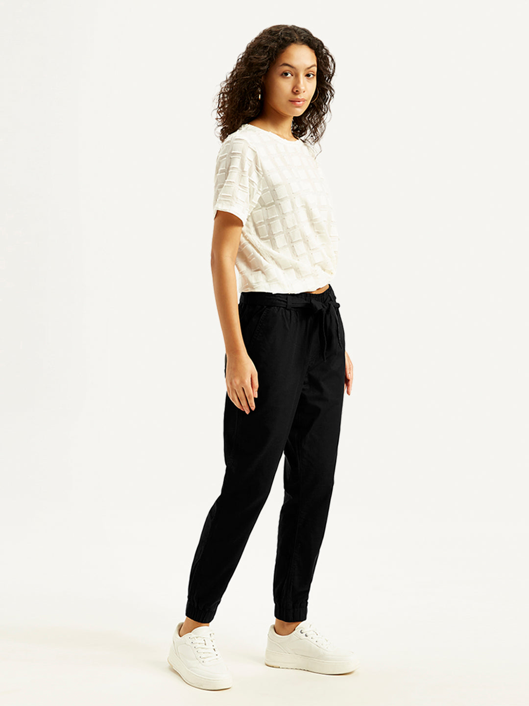 Women's High Rise Black Regular Fit Joggers - Side View