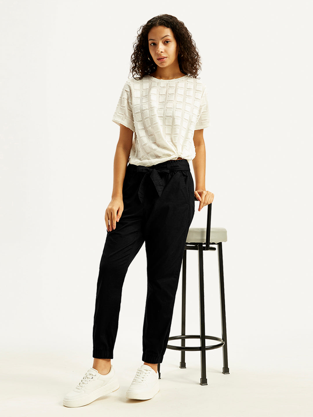 Women's High Rise Black Regular Fit Joggers - Styleshot View