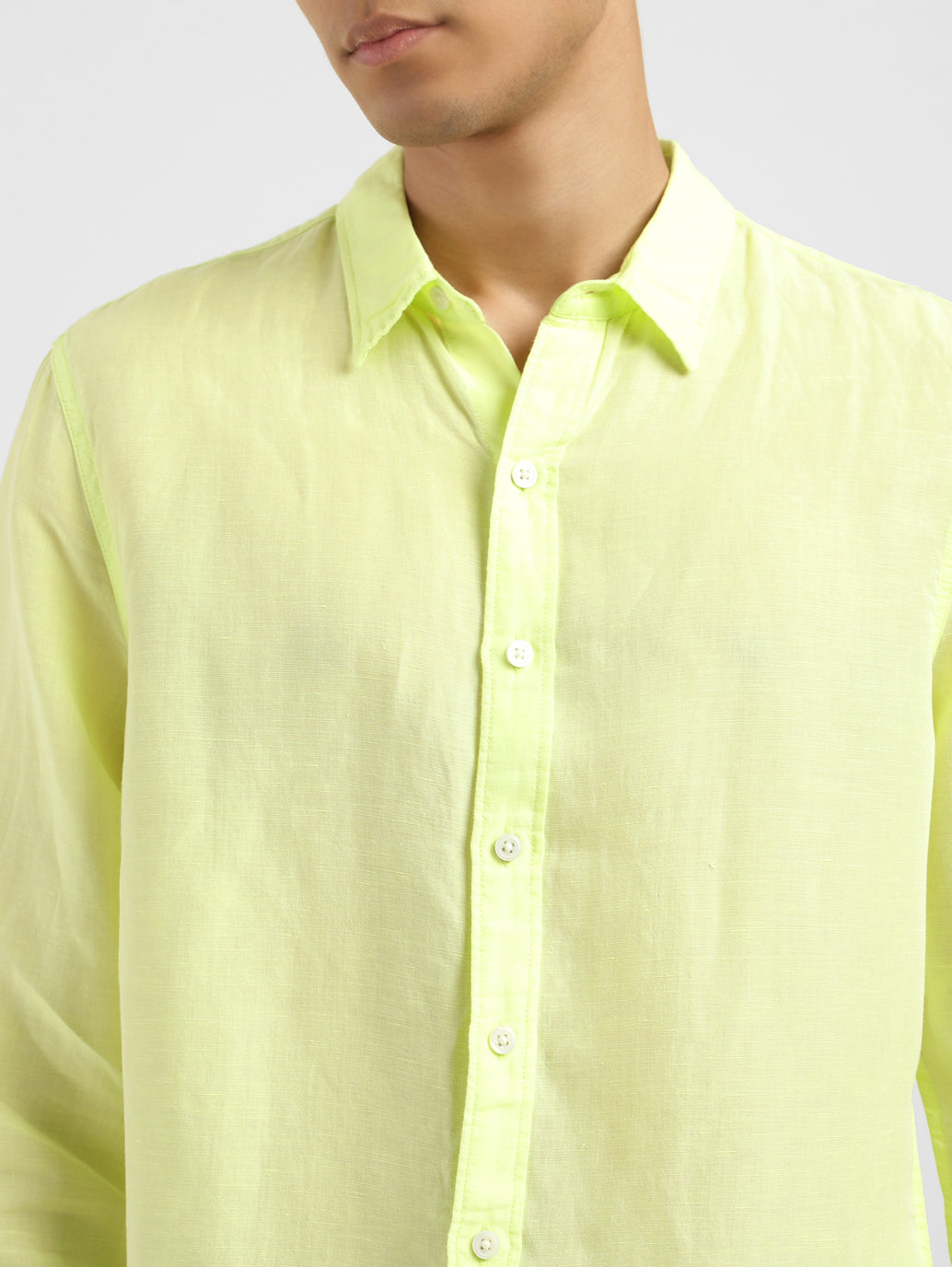 Men's Solid Spread Collar Linen Shirt Yellow - 087d9895-17b4-4497-a28c-064d83a040f5 View