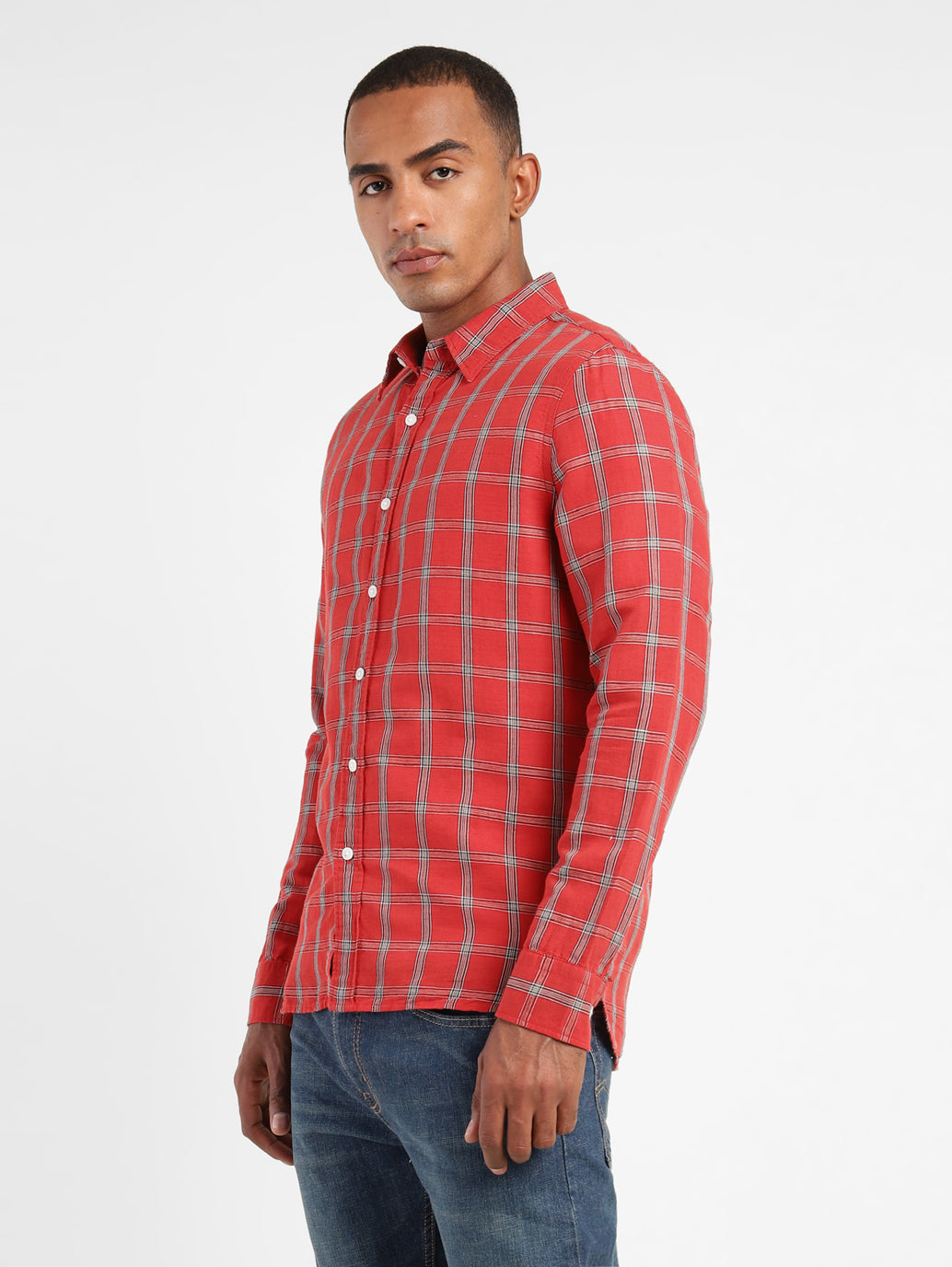 Men's Checkered Spread Collar Linen Shirt - b7647bab-84b3-4ec6-a046-31e5f8ee7fb2 View