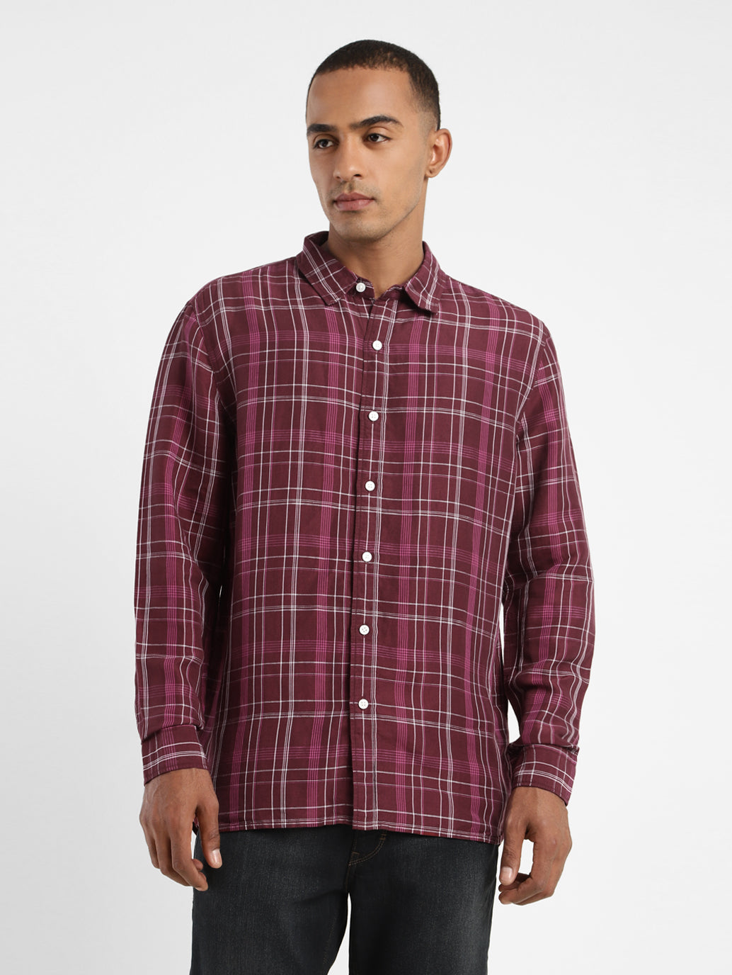 Men's Checkered Spread Collar Linen Shirt - 7fb399b3-cb74-49bb-9cab-c9c69490e61b View