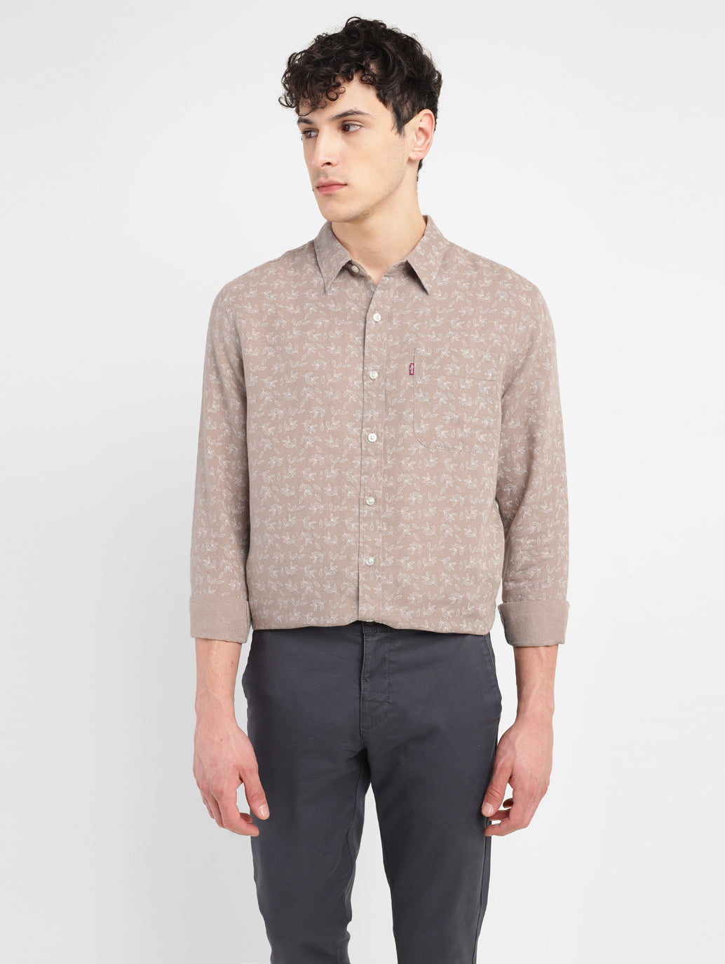 Men's Printed Spread Collar Shirt - 4bdb0cb7-596b-49a1-b591-6dfc25452e6e View