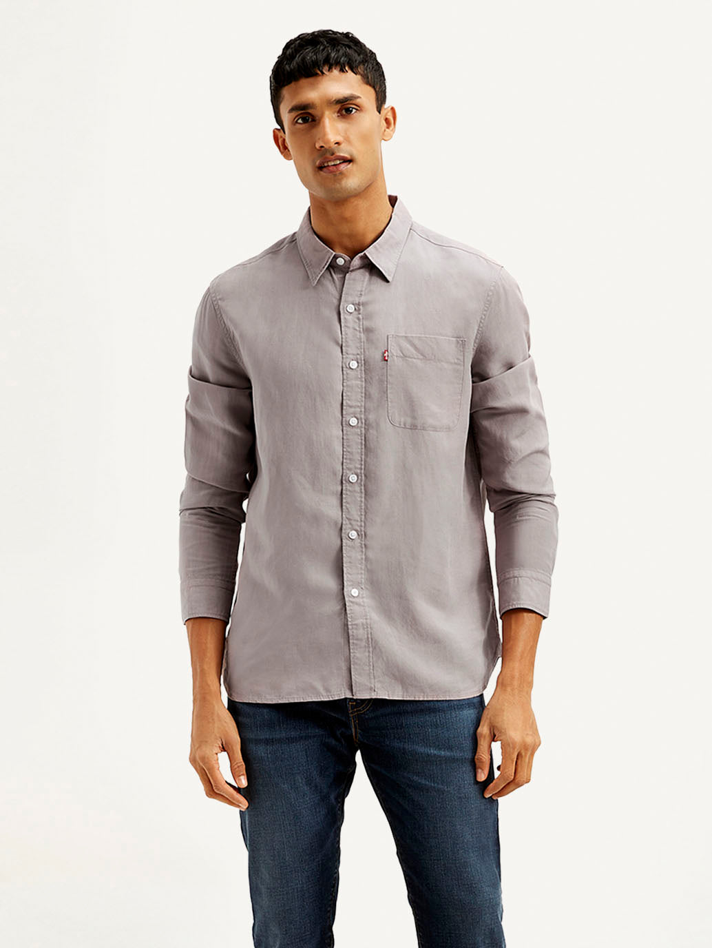 Men's Solid Slim Fit Linen Shirt - Front View