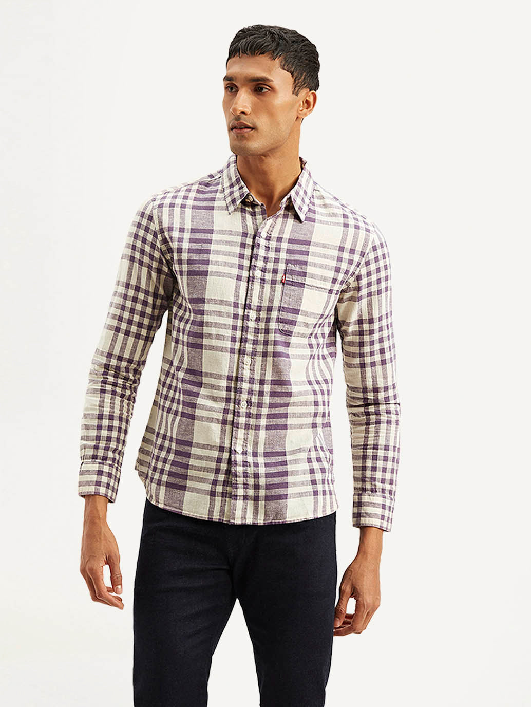 Men's Checkered Slim Fit Linen Shirt - 6db46072-048b-49ae-b168-6ee02e69c6aa View