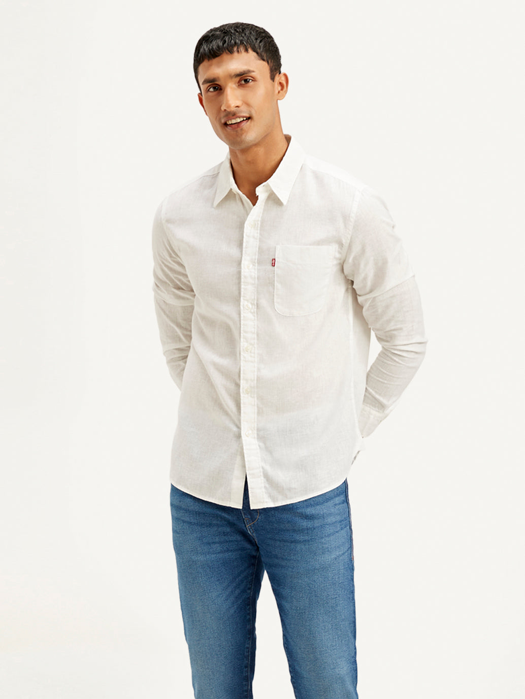 Men's Solid Slim Fit Linen Shirt - Front View