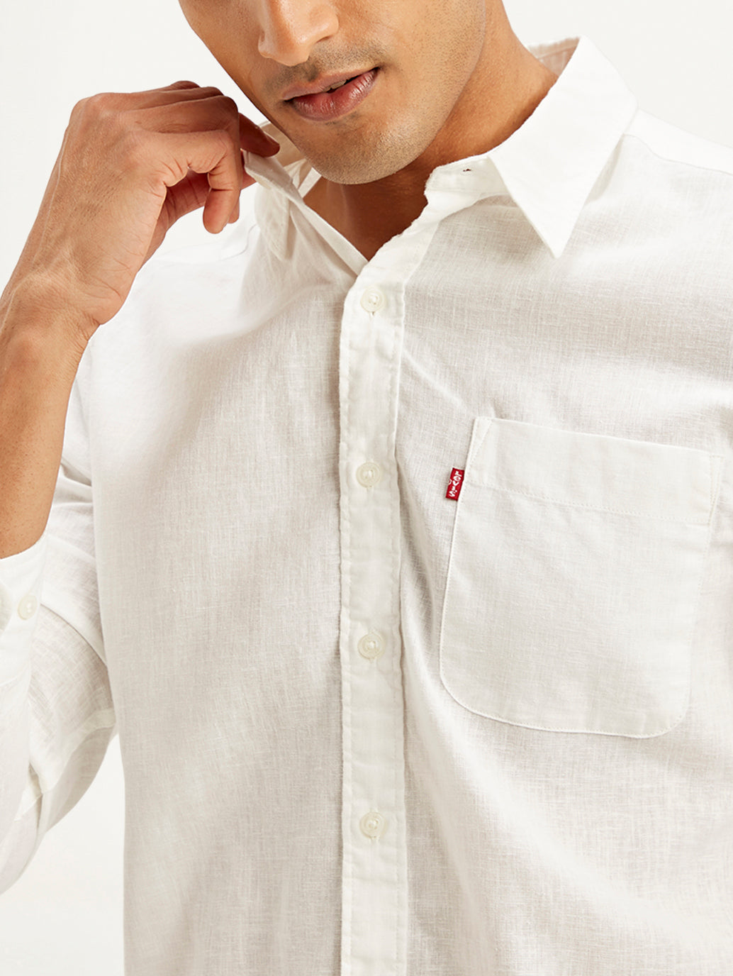 Men's Solid Slim Fit Linen Shirt - Detail View