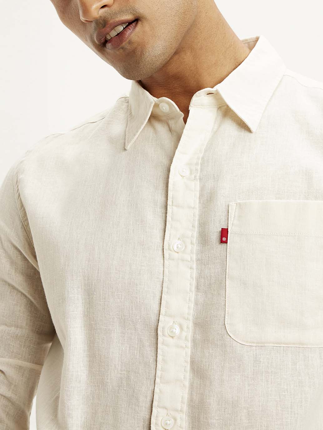 Men's Solid Slim Fit Linen Shirt - Detail View