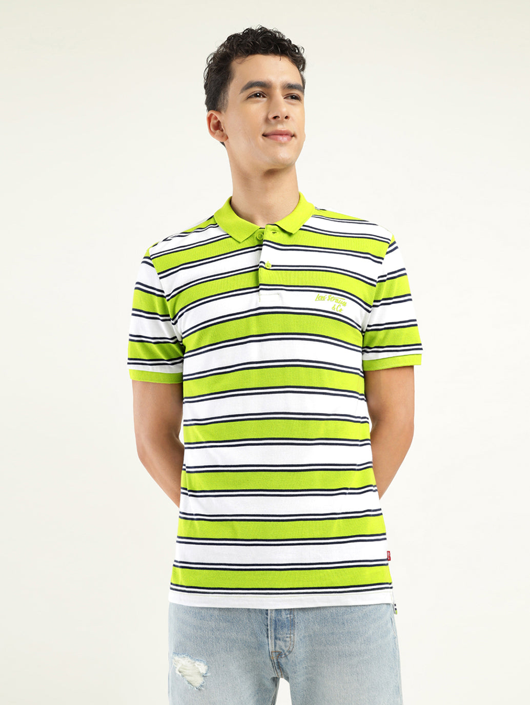 Men's Striped Polo T-shirt - Front View