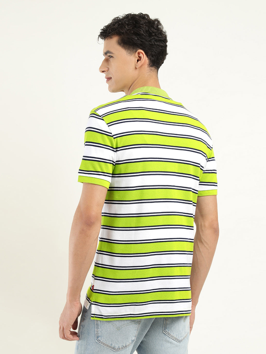 Men's Striped Polo T-shirt - Back View