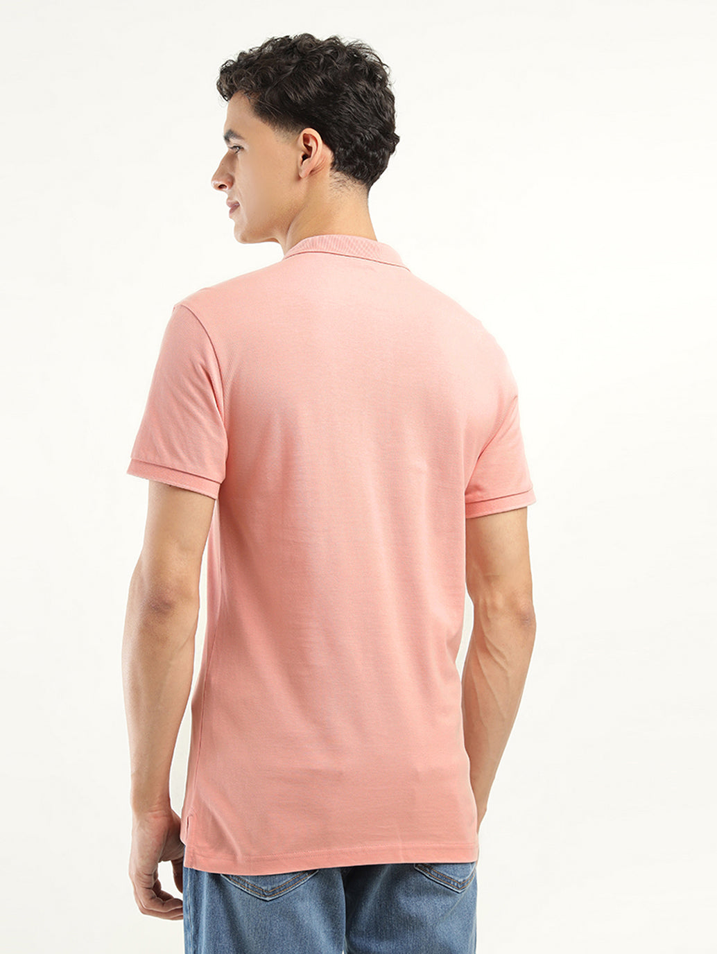 Men's Solid Polo T-Shirt - Back View