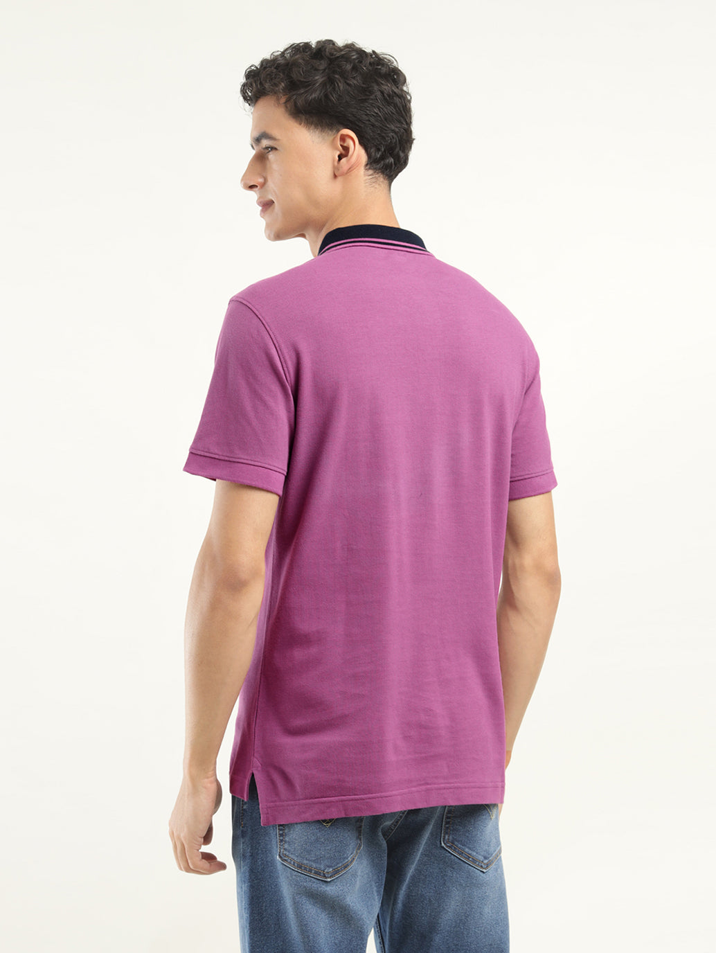 Men's Solid Polo T-Shirt - Back View