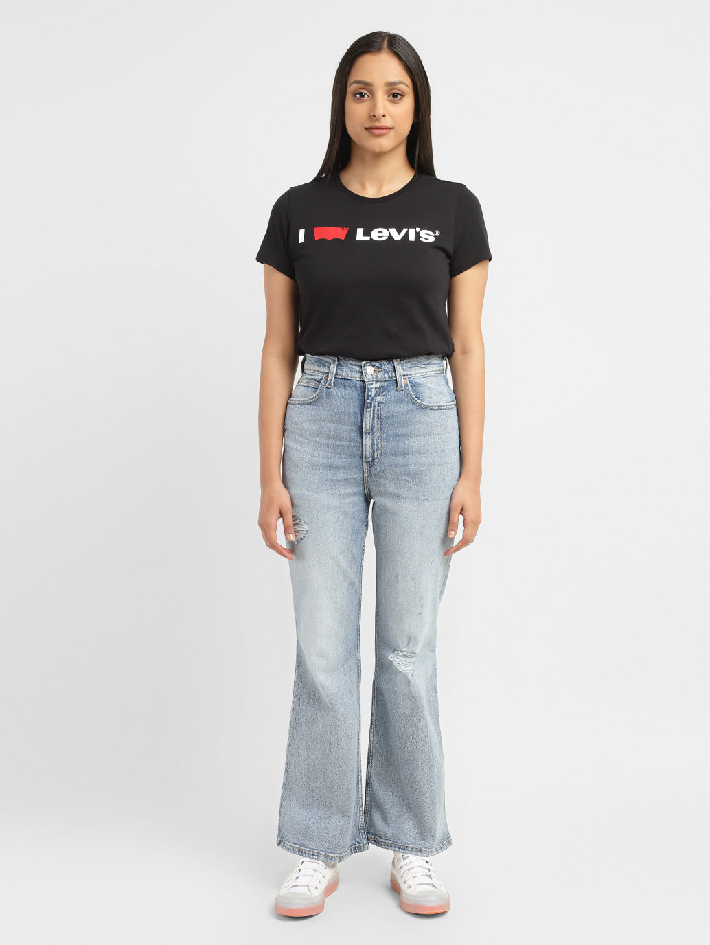 Women's 70s Blue Flared Fit High Rise Jeans - d3fe214f-a3c4-4281-bf2a-2b78a33e0ab1 View
