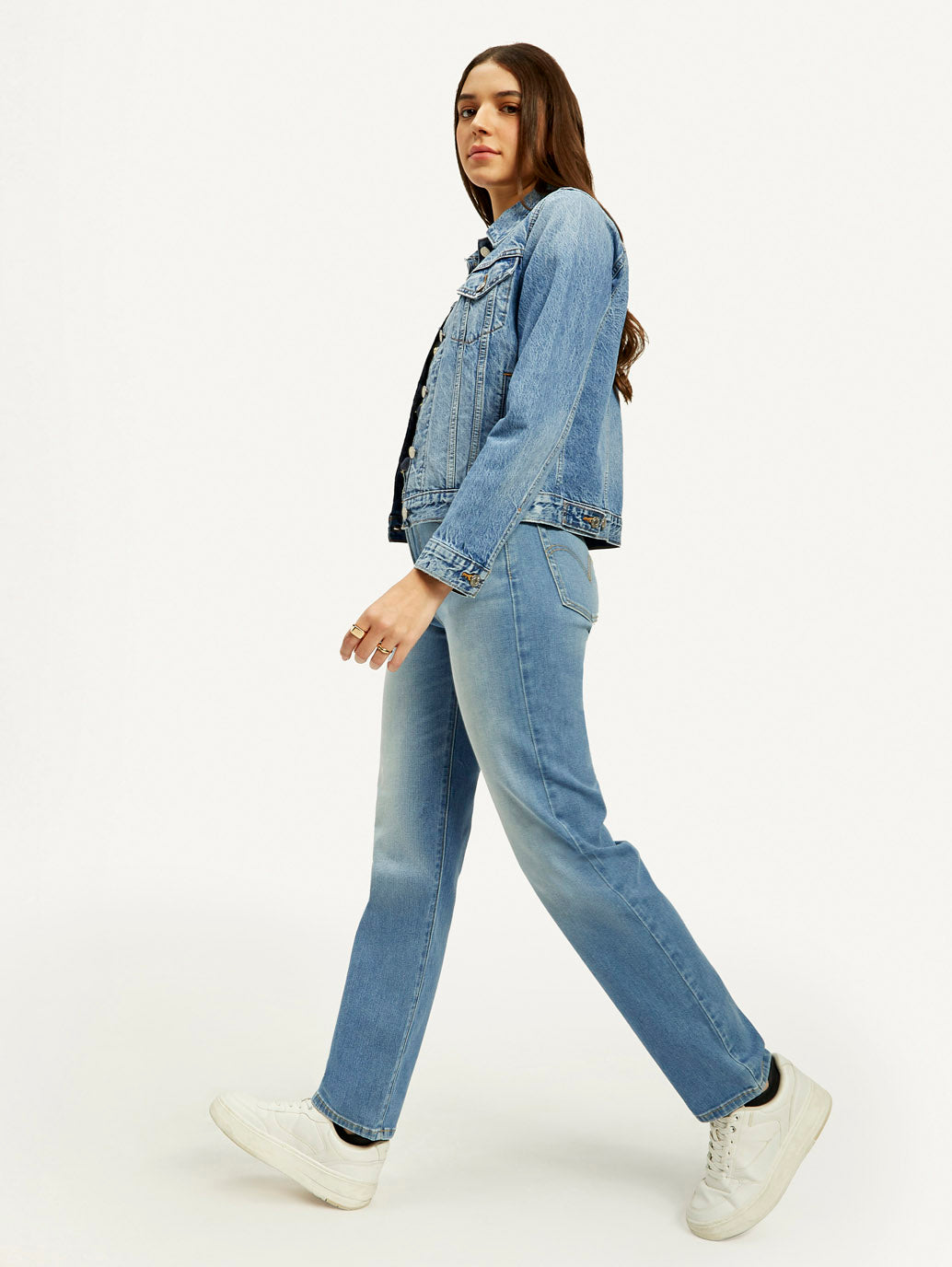 Women's Blue Wedgie Straight Fit High Rise Jeans - Elevated View