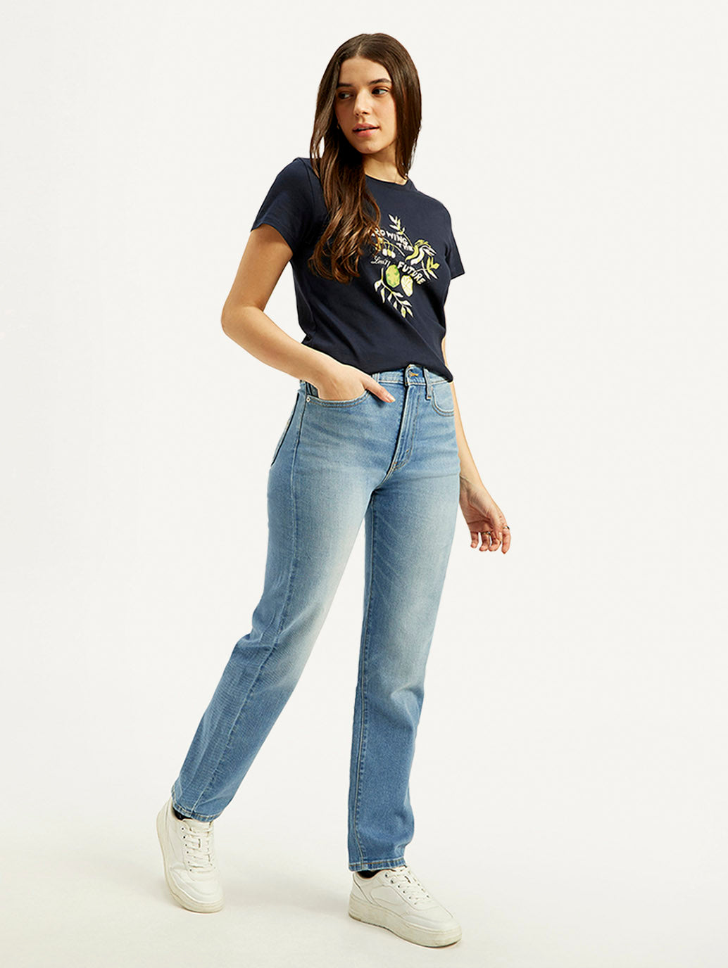 Women's Blue Wedgie Straight Fit High Rise Jeans - Styleshot View