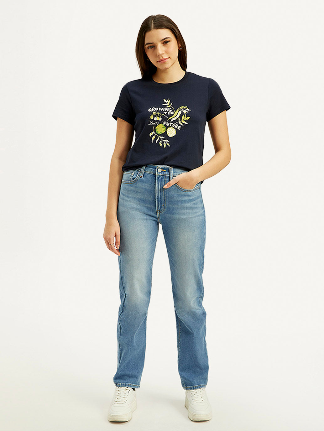 Women's Blue Wedgie Straight Fit High Rise Jeans - Front View