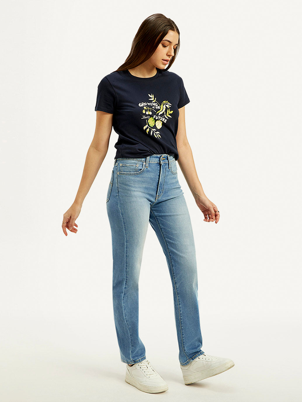 Women's Blue Wedgie Straight Fit High Rise Jeans - Side View