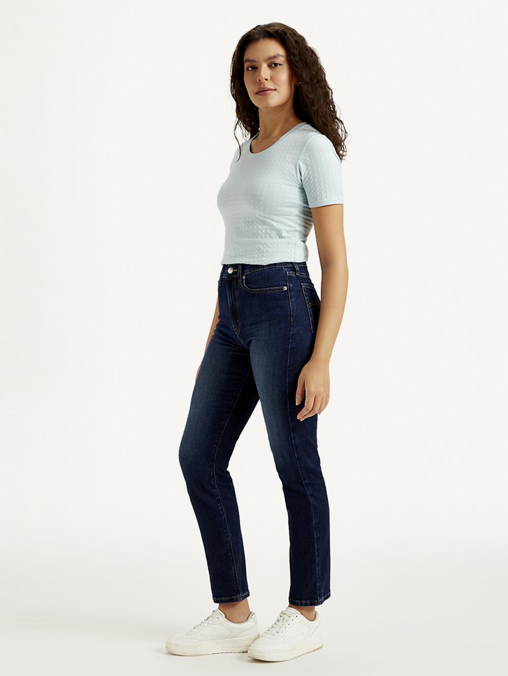 Women's Navy Blue Wedgie Straight Fit Mid Rise Jeans - Side View