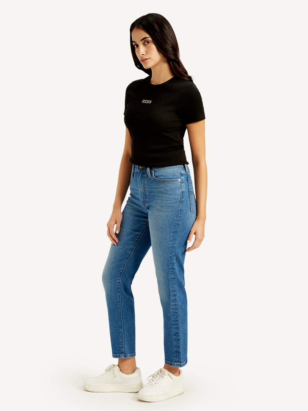 Women's Blue Wedgie Straight Fit Mid Rise Jeans - Side View