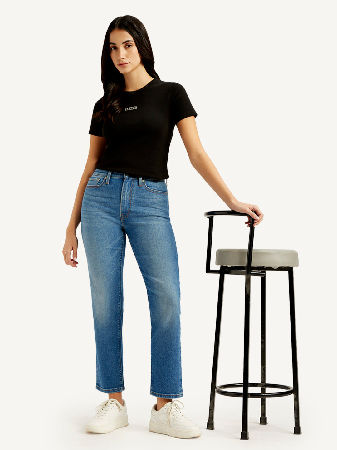 Women's Blue Wedgie Straight Fit Mid Rise Jeans - Styleshot View