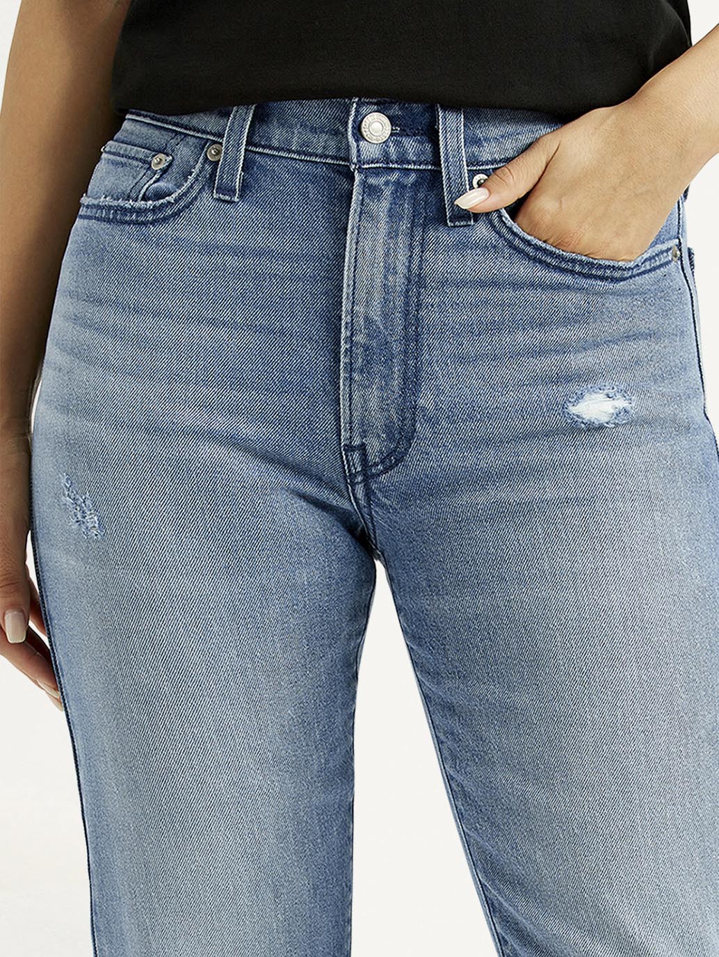 Women's Light Blue Wedgie Straight Fit Mid Rise Jeans - Detail View