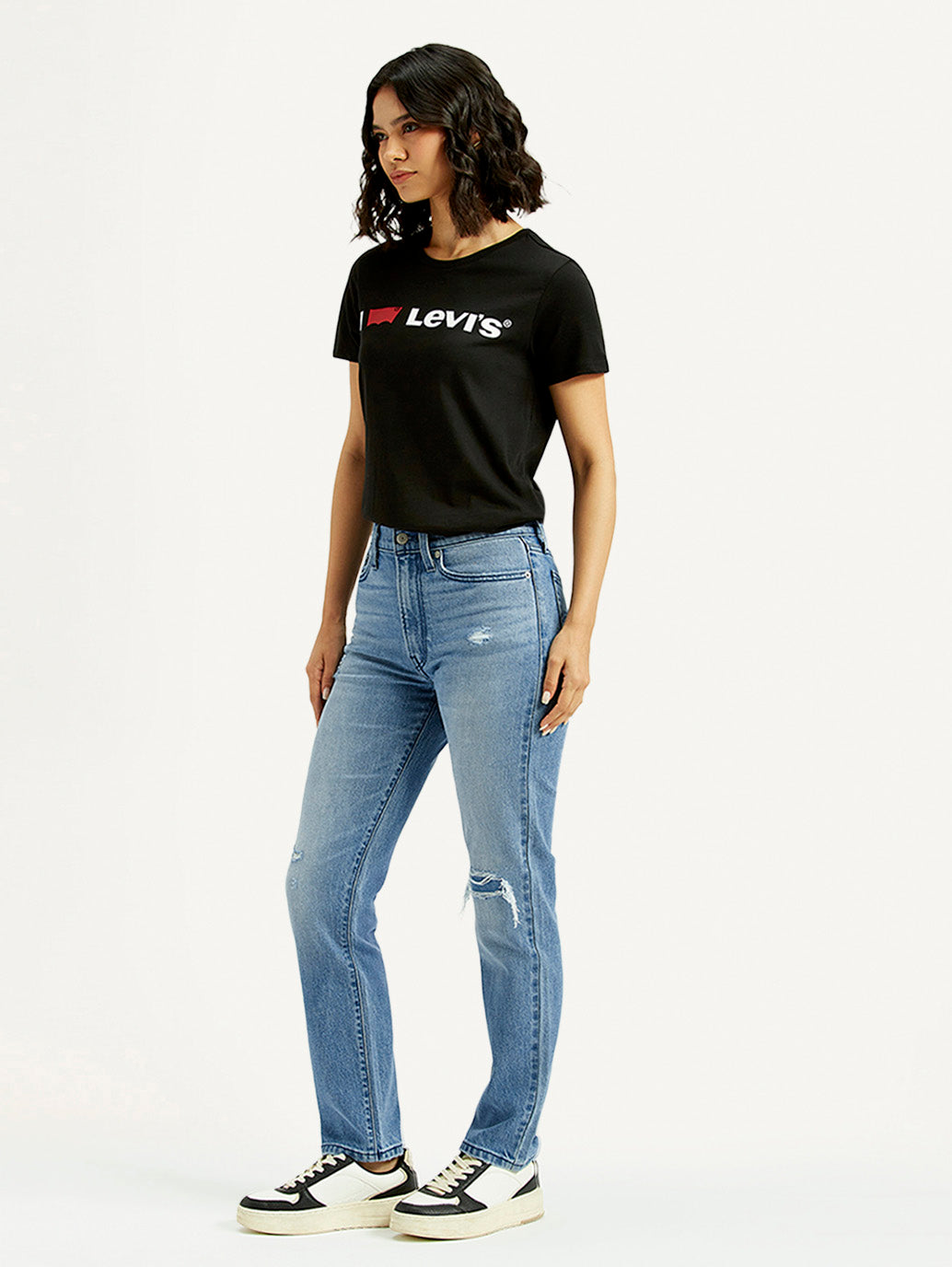 Women's Light Blue Wedgie Straight Fit Mid Rise Jeans - Side View