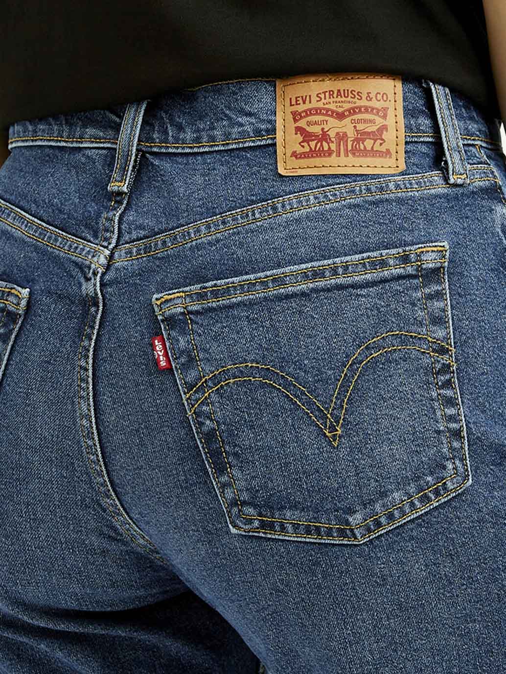 Women's Blue Wedgie Straight Fit Mid Rise Jeans - Detail View