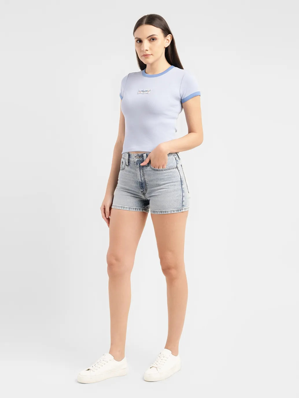 Women's High Rise Blue Regular Fit Denim Shorts - 81dc6543-55f1-405b-ae04-a60ac7ca7069 View