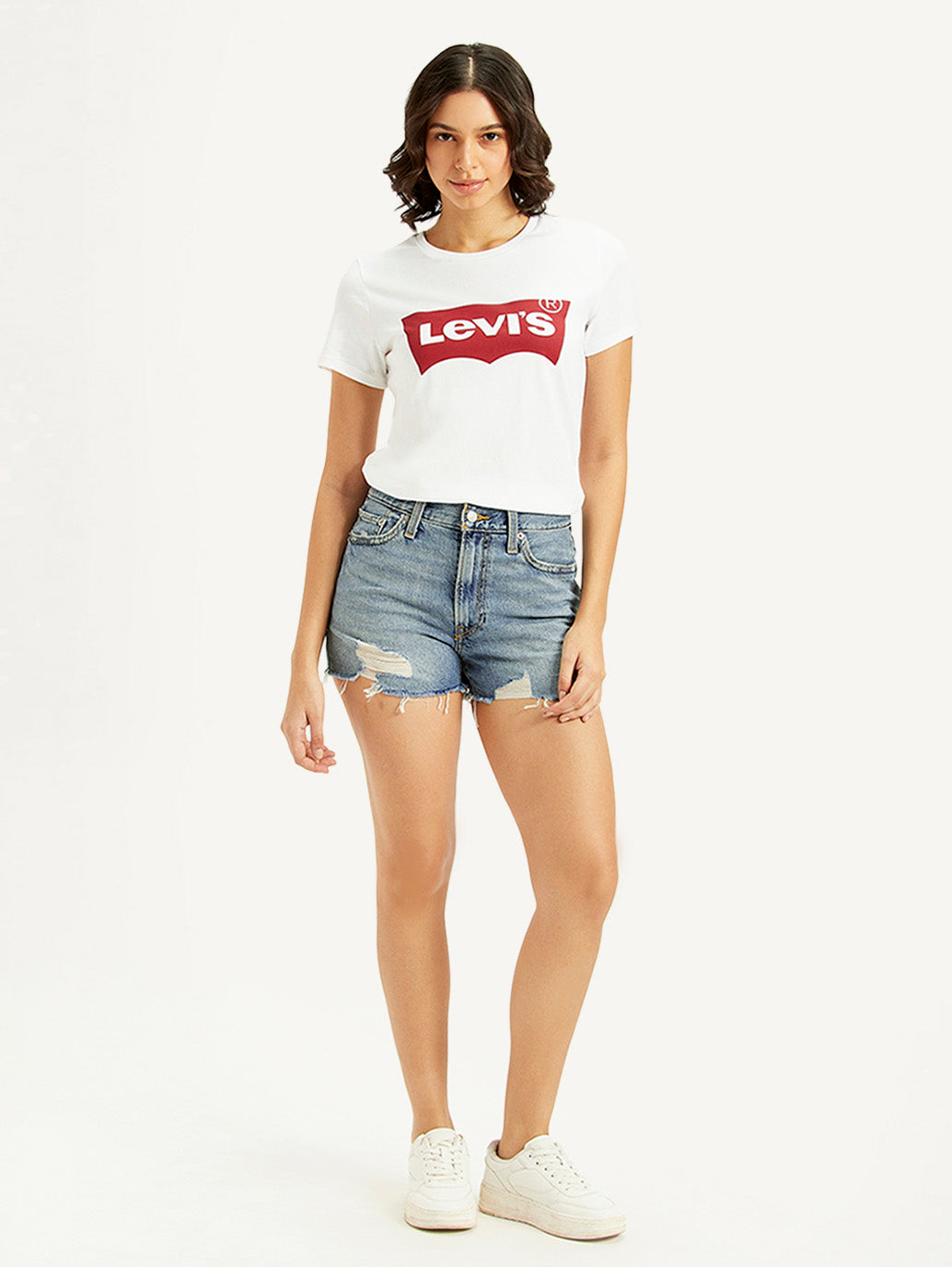 Women's Mid Rise Blue Wedgie Shorts - Front View