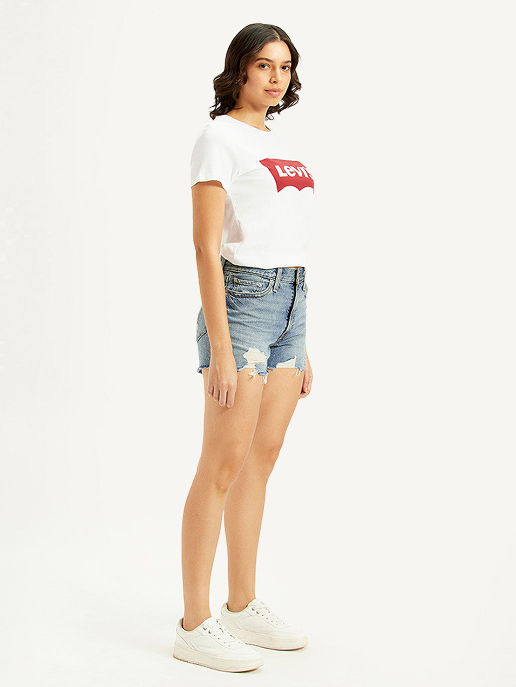 Women's Mid Rise Blue Wedgie Shorts - Side View