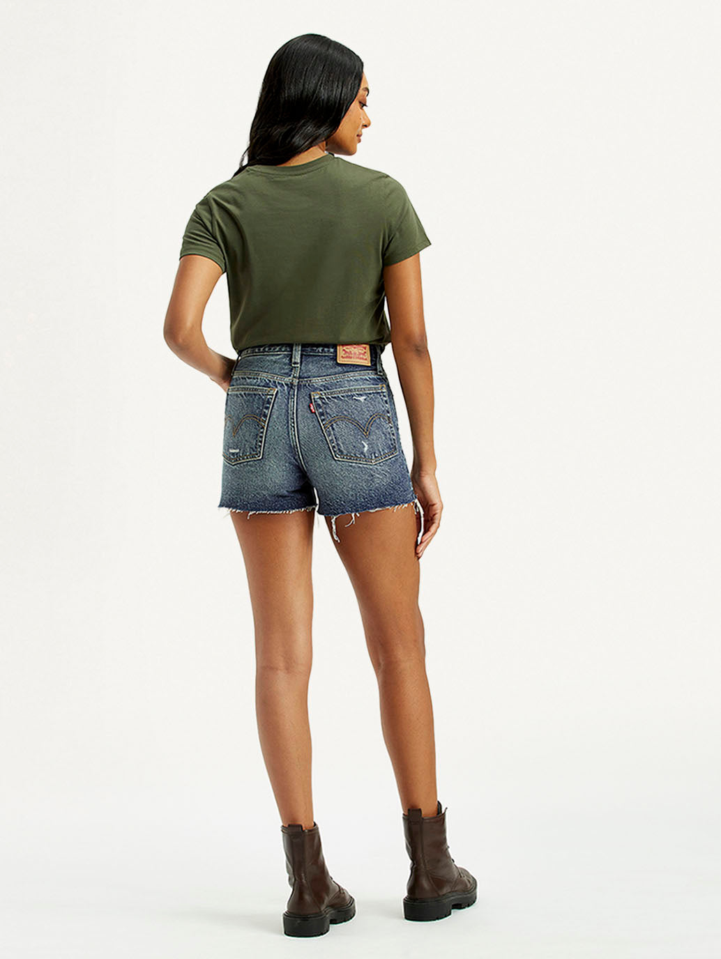 Women's Mid Indigo Wedgie Fit Mid Rise Shorts - Back View