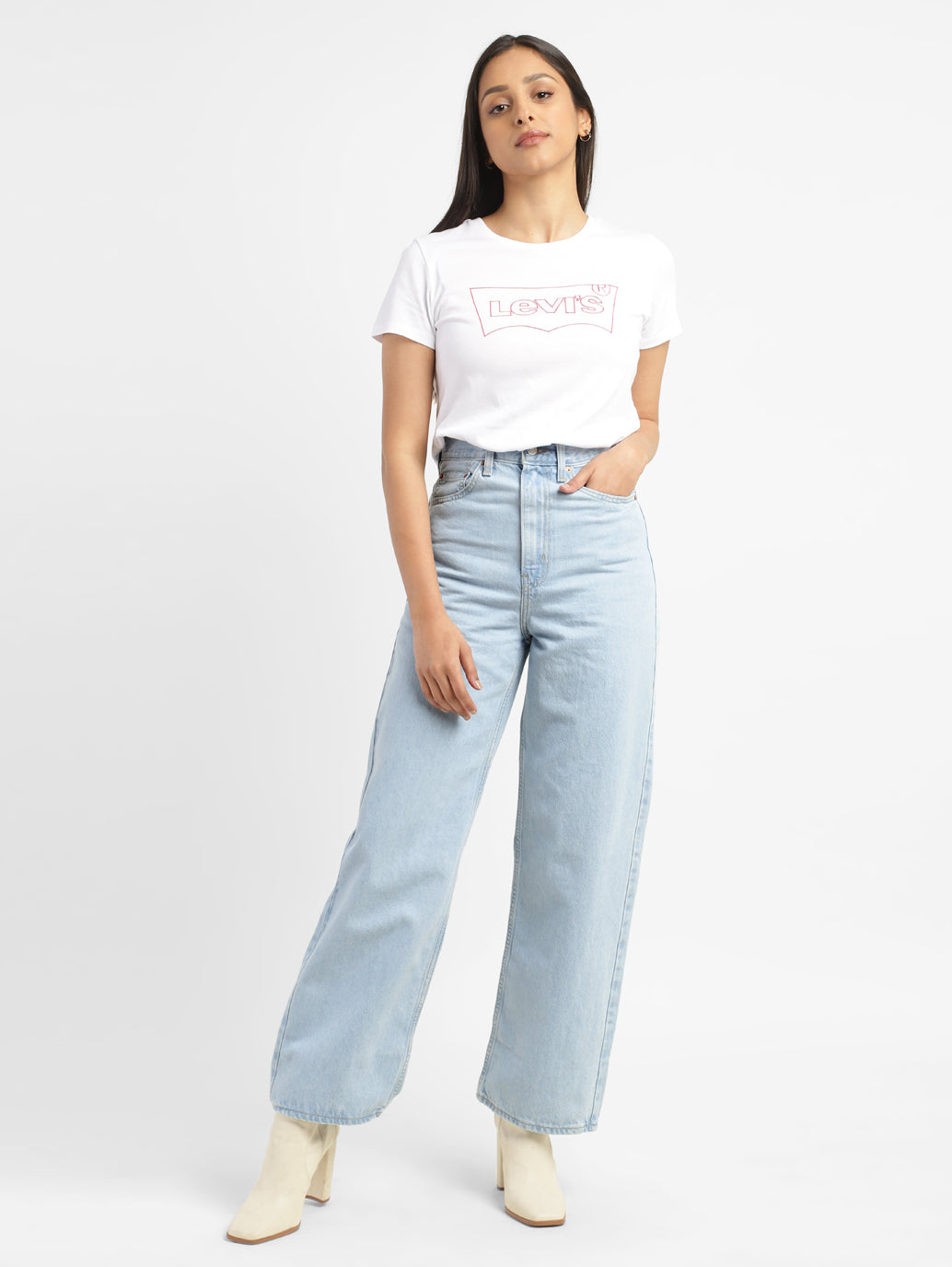 Women's Blue Loose Fit High Rise Jeans - bf55f446-abb7-465b-bcaf-ab9f69164a1a View