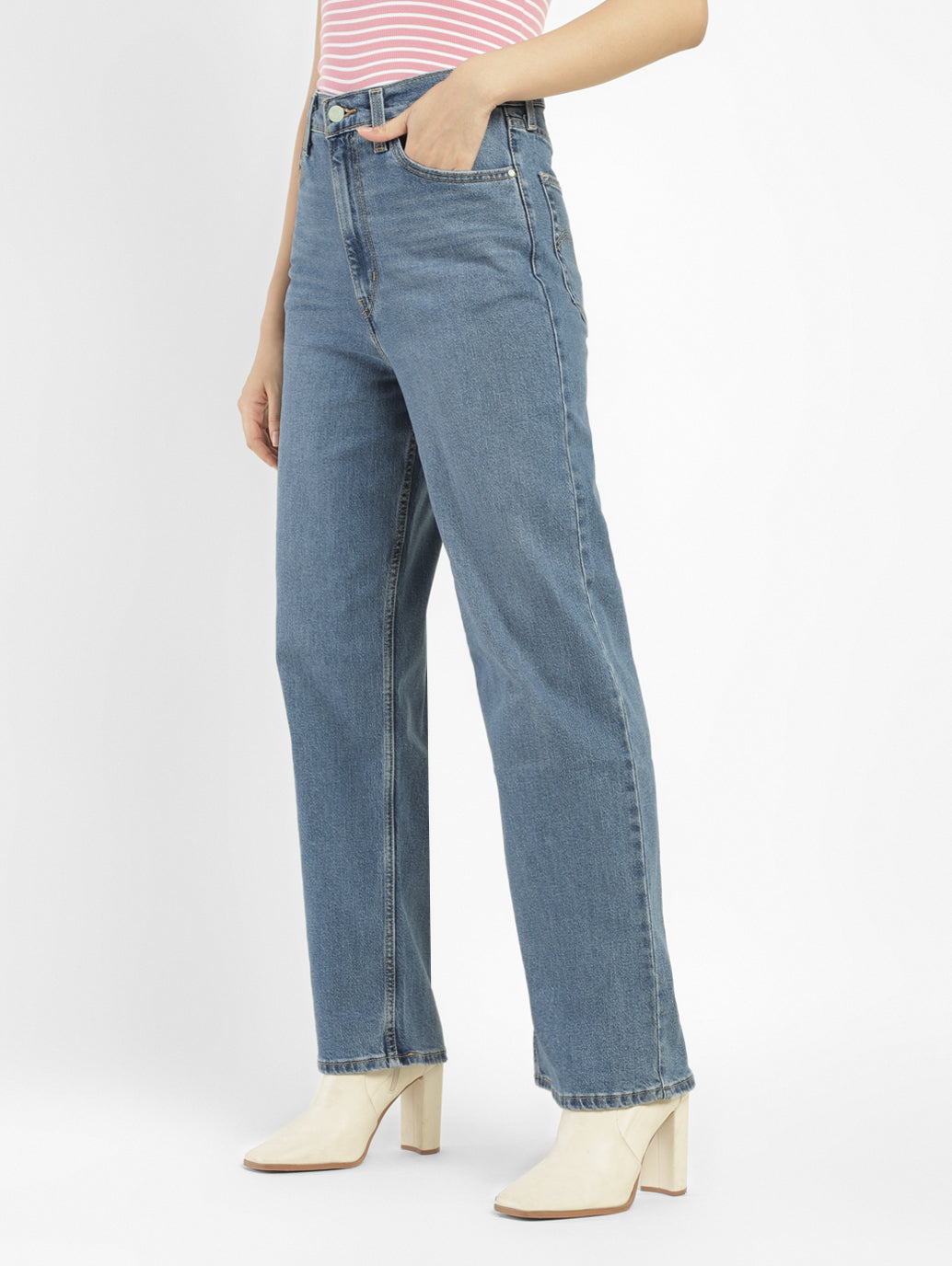 Women's Blue Loose Fit High Rise Jeans - e344c881-b936-4440-9577-dd7670cf521d View