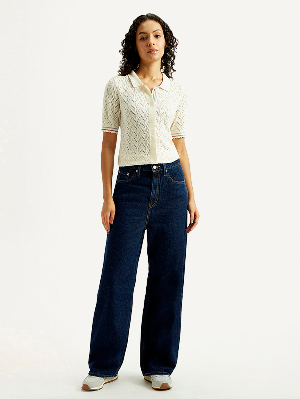 Women's Dark Blue Flared Fit Mid Rise Jeans - Front View