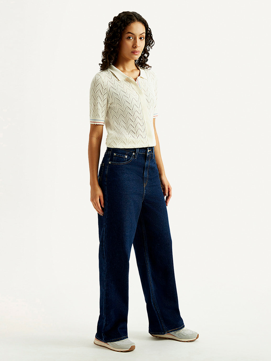 Women's Dark Blue Flared Fit Mid Rise Jeans - Side View