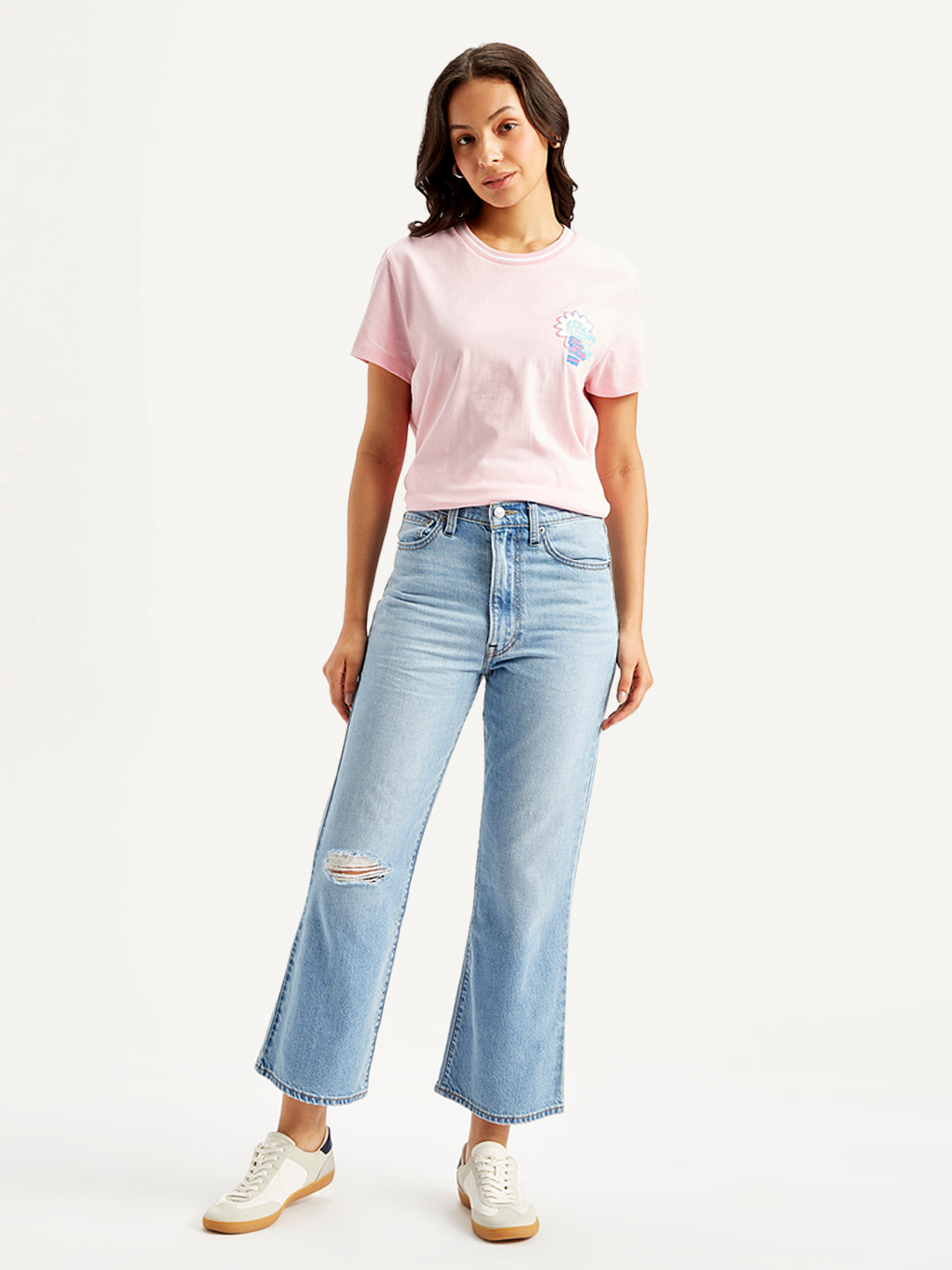 Women's Blue Ribcage Cropped Bootcut Fit High Rise Jeans - Front View
