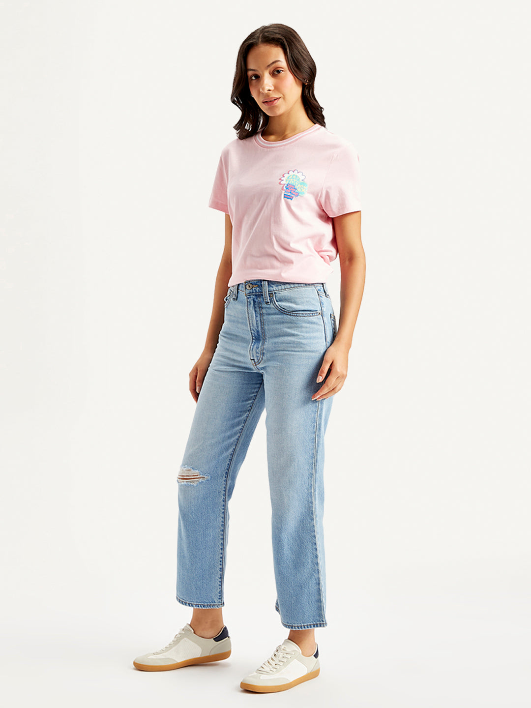 Women's Blue Ribcage Cropped Bootcut Fit High Rise Jeans - Side View