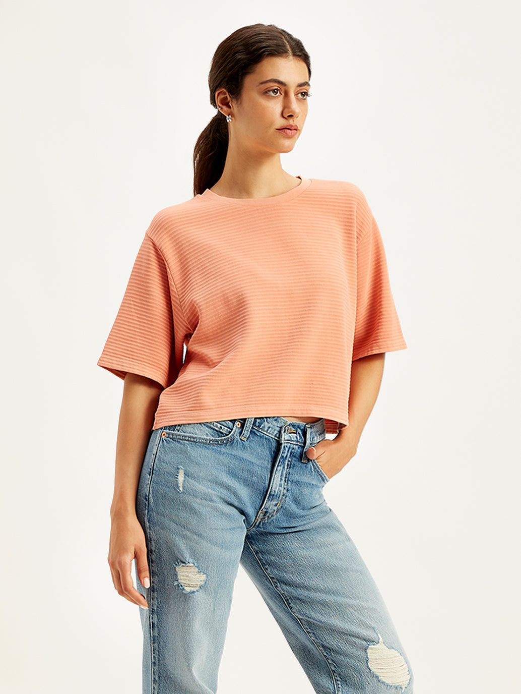 Women's Textured Relaxed Fit T-Shirt - 53188b43-2dee-45b7-9f6a-d0a8e264f5ac View
