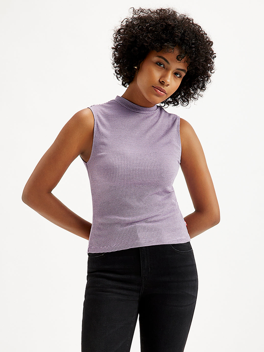 Women's Textured Mock Neck Tank Top - 4ed1b2e1-4d8d-4fcc-802f-e369a8d69028 View
