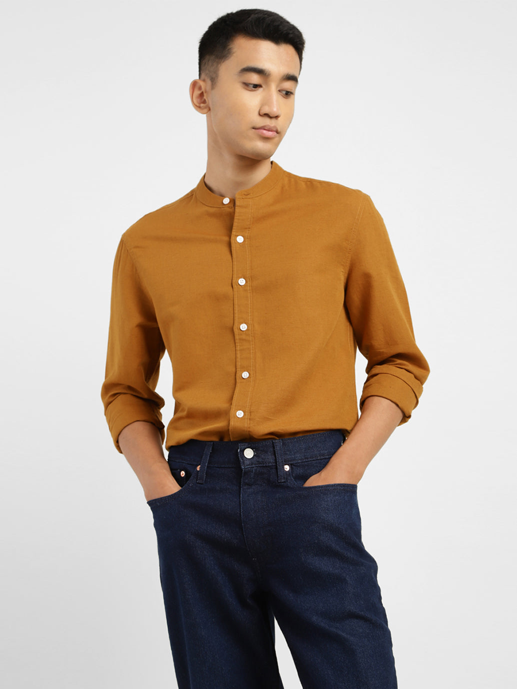 Men's Solid Regular Fit Linen Shirt Orange - 1b3edd5b-9126-4492-85eb-6713f0948ade View