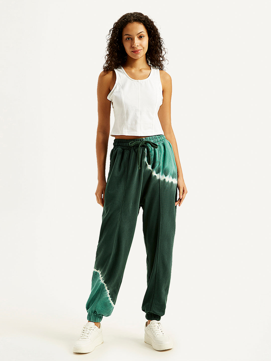 Women's Mid Rise Green Regular Fit Joggers - Front View