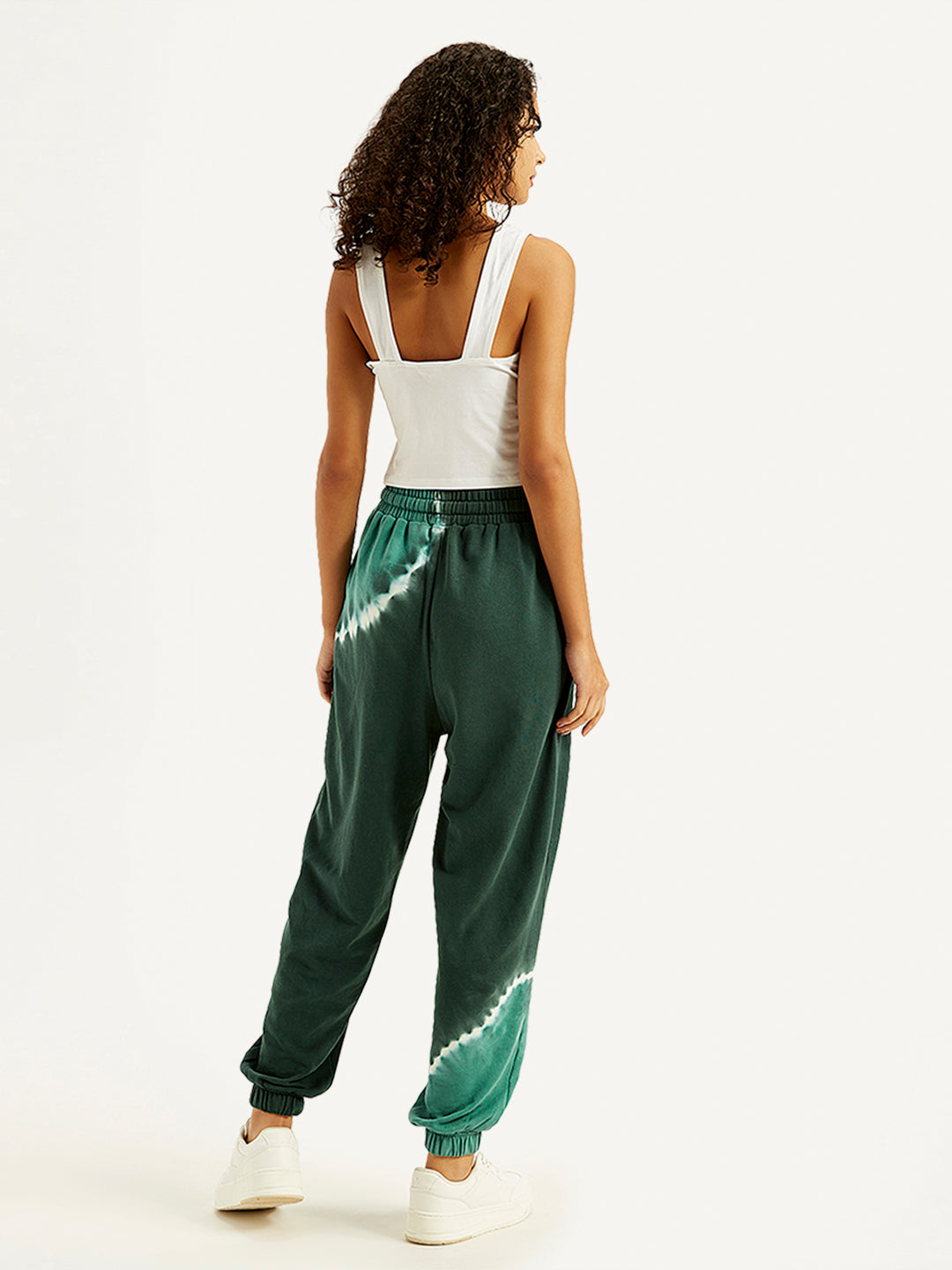 Women's Mid Rise Green Regular Fit Joggers - Back View
