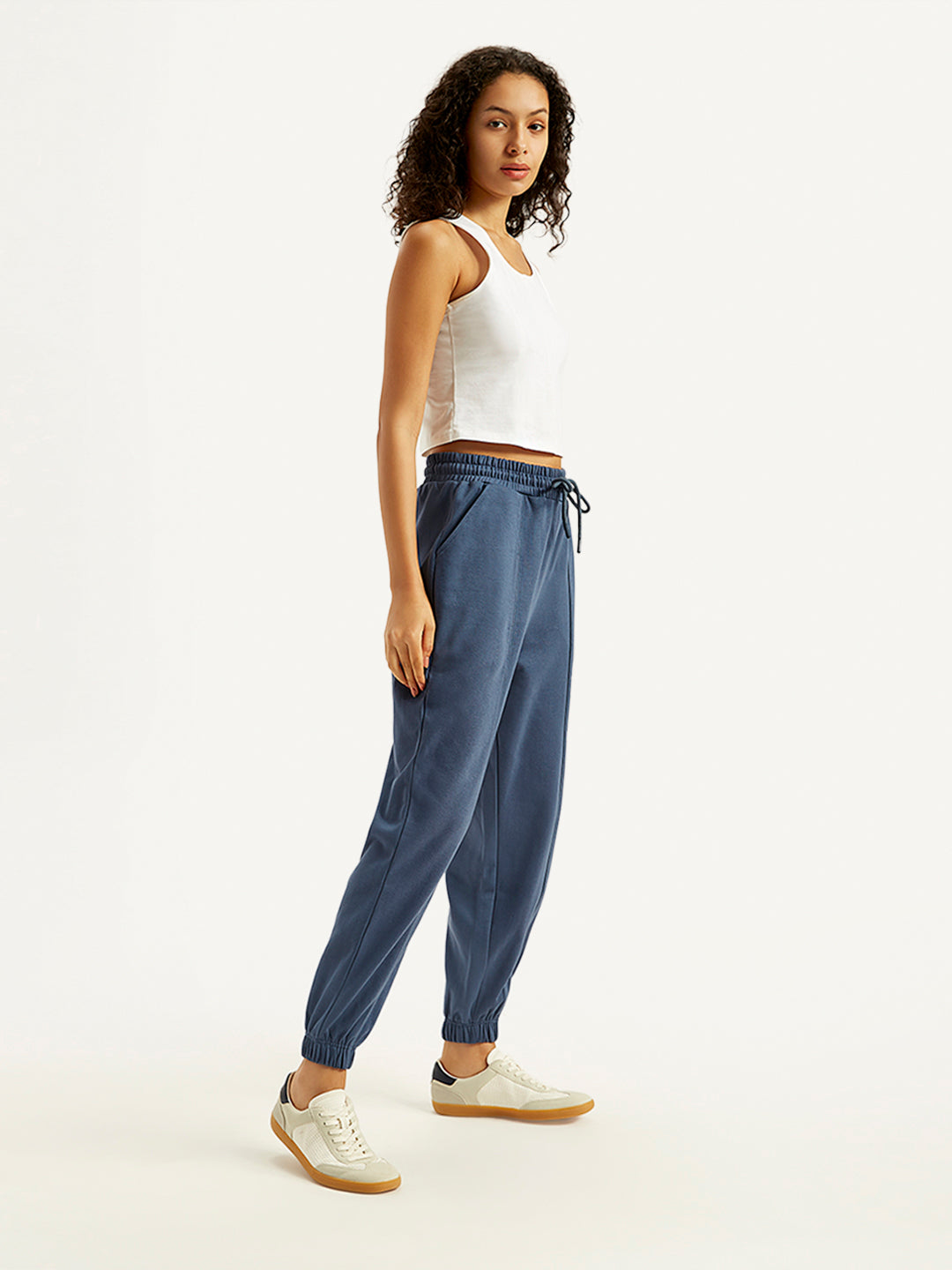 Women's Mid Rise Blue Joggers - Side View