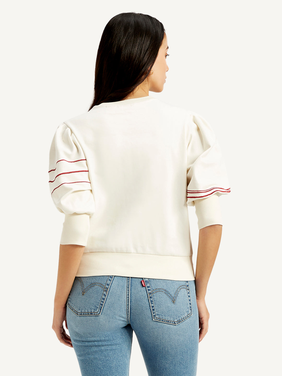 Women's Abstract Off-White Crew Neck Top - Back View
