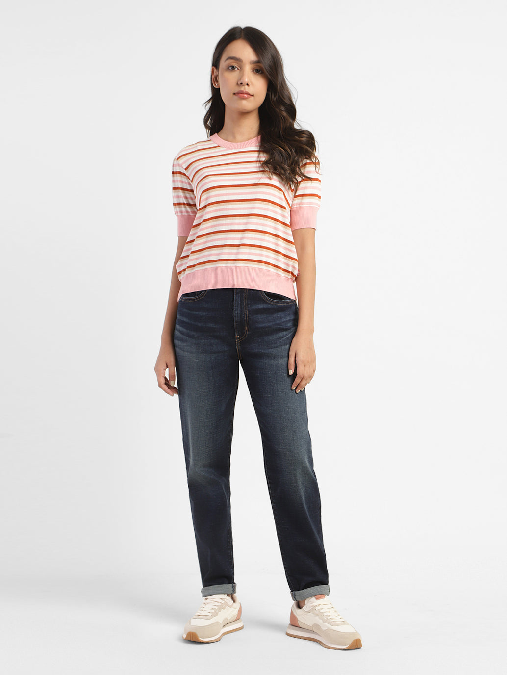 Women's Striped Crew Neck Sweater - 515c0747-a3bd-4220-9c6b-91cdce453c8c View