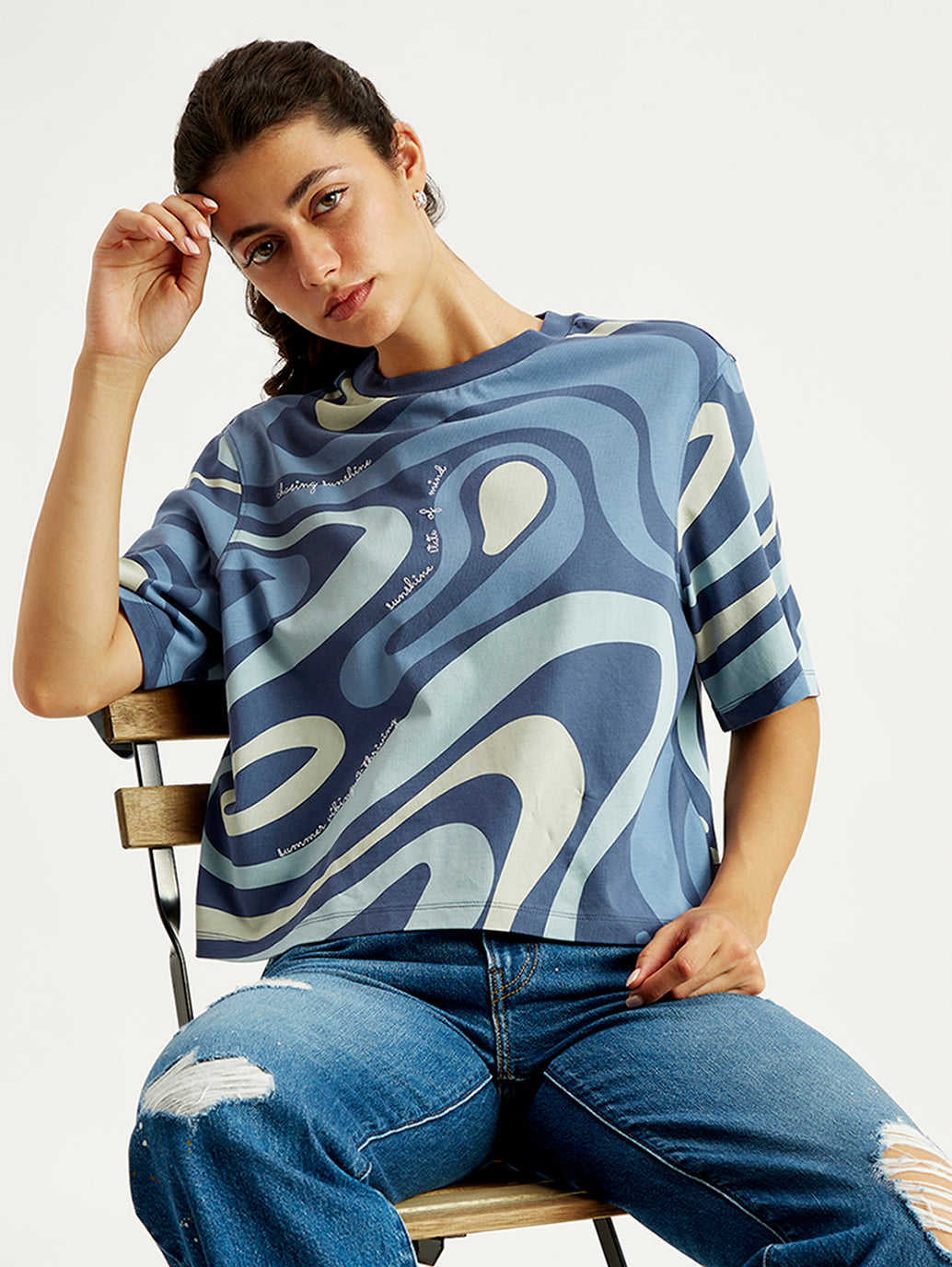 Women's Abstract Print Relaxed Fit T-shirt - Styleshot View
