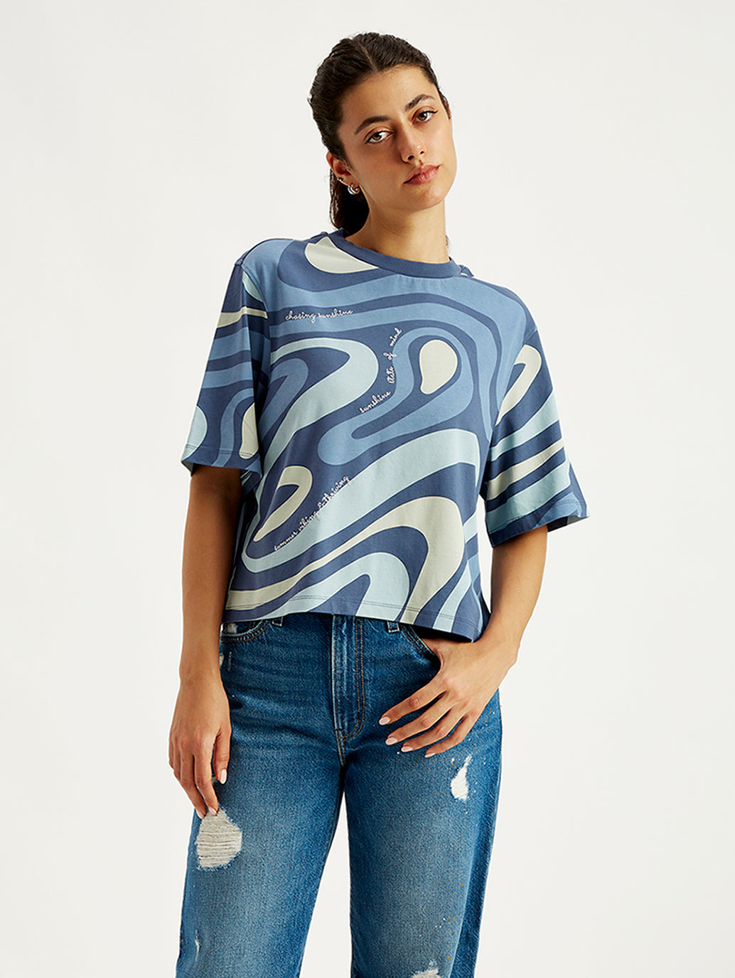 Women's Abstract Print Relaxed Fit T-shirt - Front View